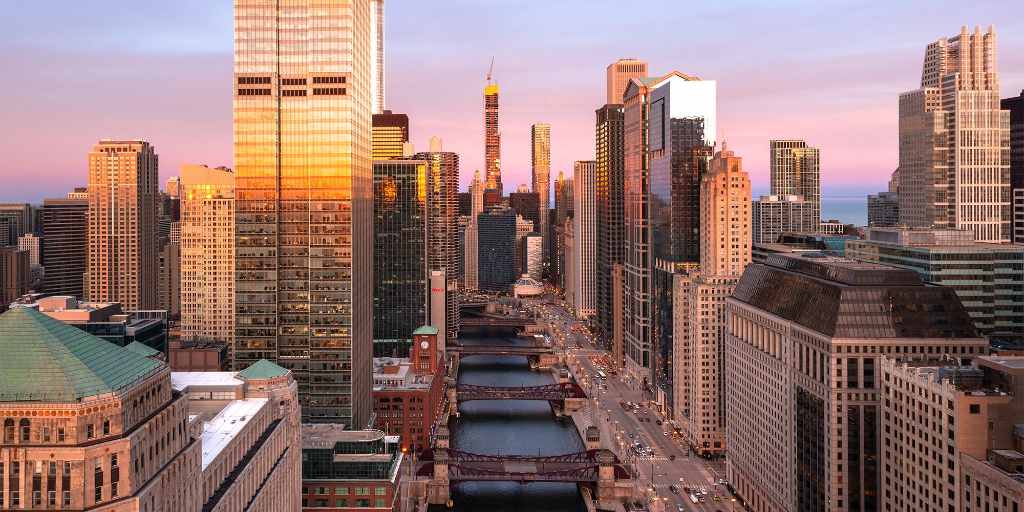 View Down River At Sunset Full Width