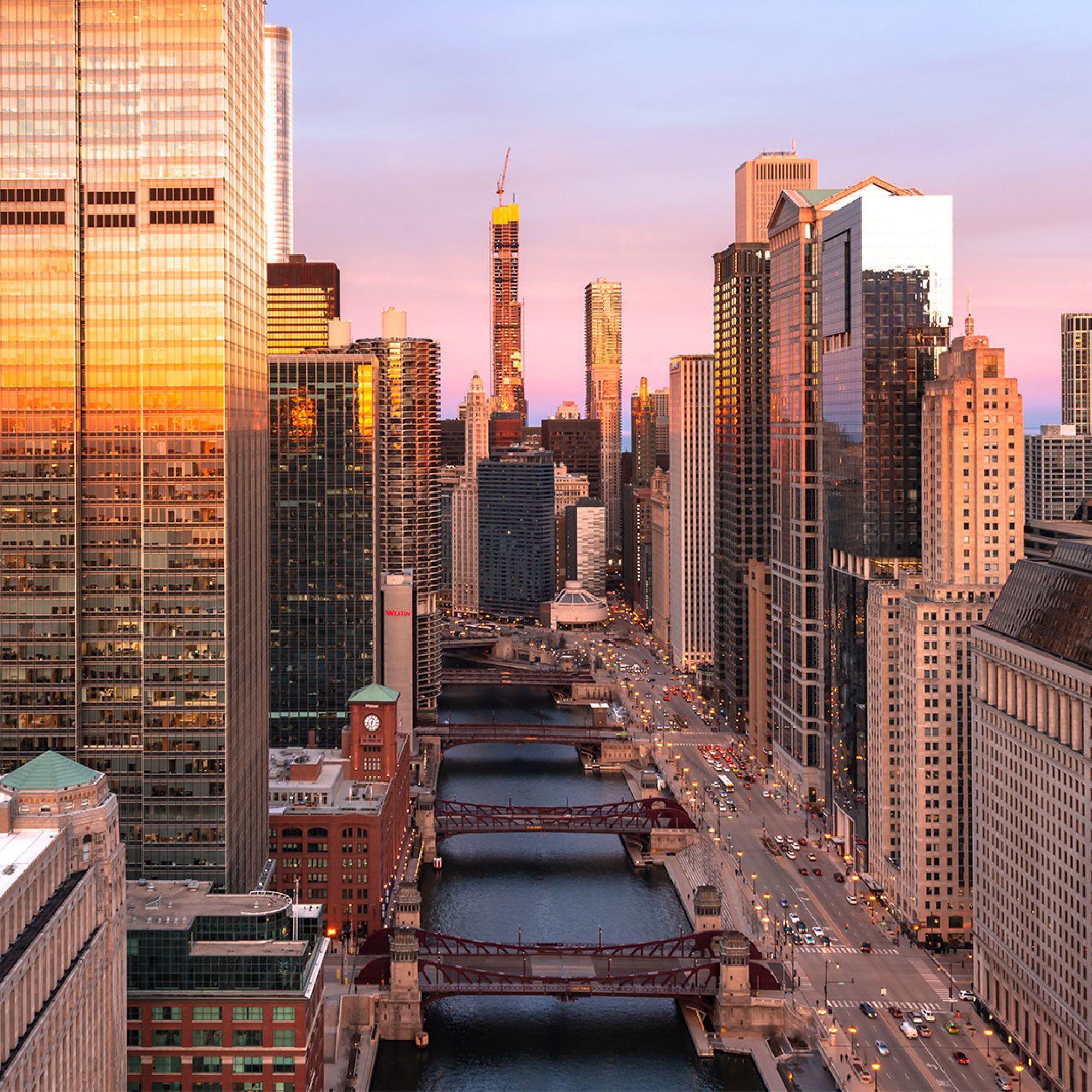 View Down River At Sunset Full Width